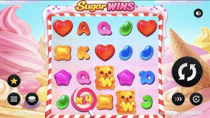 Sugar Wins – žaidimo ekranas su 5x4 ritėmis